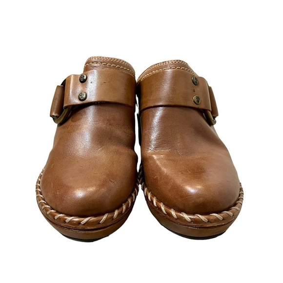 Frye Charlotte Ring Brown Leather Heeled Mule Clogs, Size 8, EUC - Picture 2 of 11
